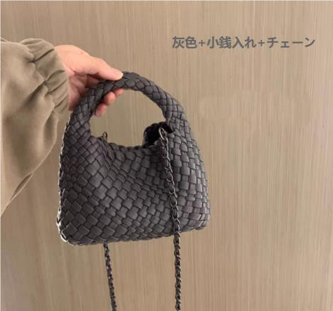 【イントレチャートスタイルの】PUレザー純手作り編み込みトートバッグミニ、ハンドバッグ携帯電話用小物入れ小銭入れチェーン