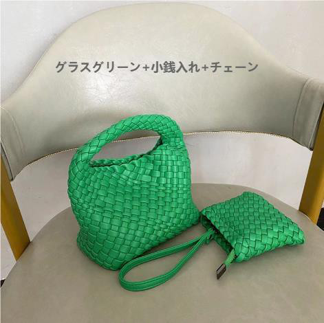 【イントレチャートスタイルの】PUレザー純手作り編み込みトートバッグミニ、ハンドバッグ携帯電話用小物入れ小銭入れチェーン