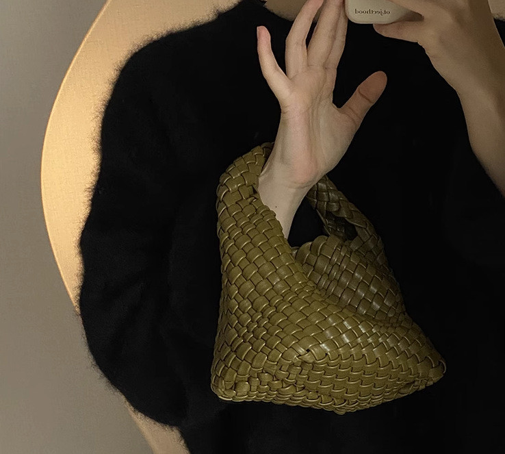 【イントレチャートスタイルの】PUレザー純手作り編み込みトートバッグミニ、ハンドバッグ携帯電話用小物入れ小銭入れチェーン