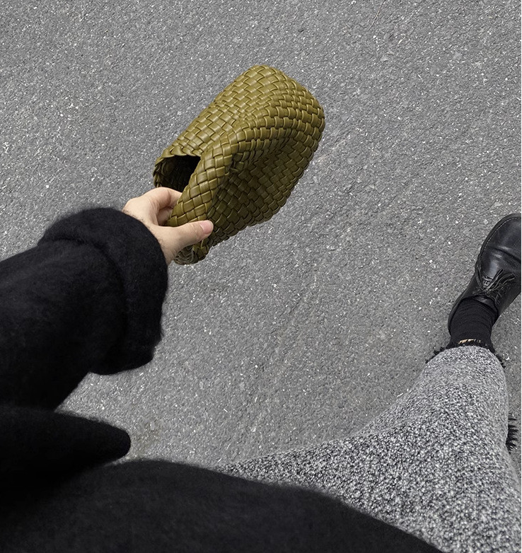 【イントレチャートスタイルの】PUレザー純手作り編み込みトートバッグミニ、ハンドバッグ携帯電話用小物入れ小銭入れチェーン