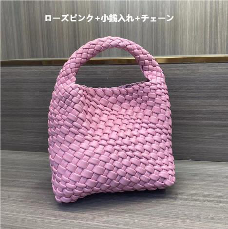 【イントレチャートスタイルの】PUレザー純手作り編み込みトートバッグミニ、ハンドバッグ携帯電話用小物入れ小銭入れチェーン