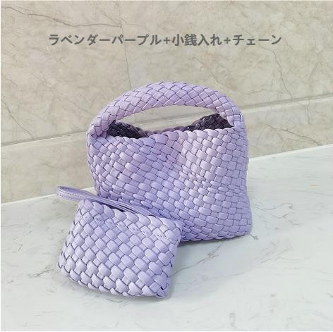 【イントレチャートスタイルの】PUレザー純手作り編み込みトートバッグミニ、ハンドバッグ携帯電話用小物入れ小銭入れチェーン