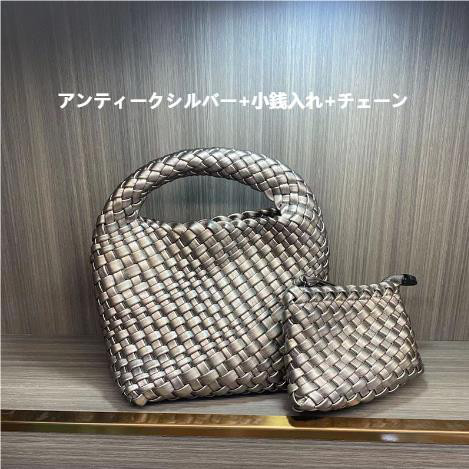 【イントレチャートスタイルの】PUレザー純手作り編み込みトートバッグミニ、ハンドバッグ携帯電話用小物入れ小銭入れチェーン