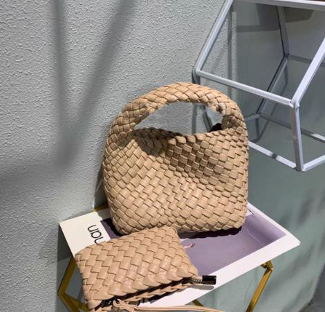 【イントレチャートスタイルの】PUレザー純手作り編み込みトートバッグミニ、ハンドバッグ携帯電話用小物入れ小銭入れチェーン