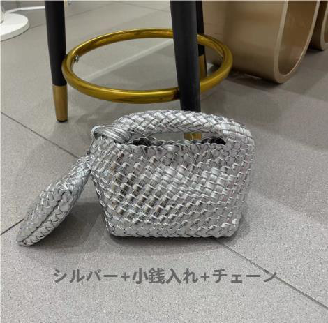 【イントレチャートスタイルの】PUレザー純手作り編み込みトートバッグミニ、ハンドバッグ携帯電話用小物入れ小銭入れチェーン