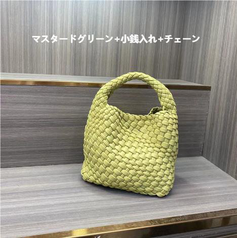 【イントレチャートスタイルの】PUレザー純手作り編み込みトートバッグミニ、ハンドバッグ携帯電話用小物入れ小銭入れチェーン