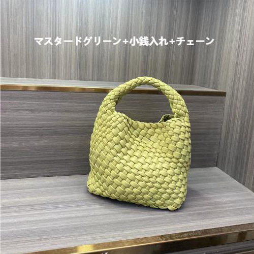 イントレチャートスタイルの】PUレザー純手作り編み込みトート