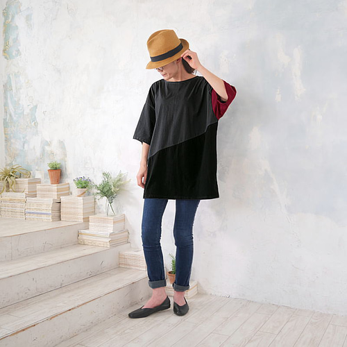 配色切替えで魅せる*大人の遊び心満点*Tシャツ*ビック 配色切替えで魅せる*大人の遊び心満点*Tシャツ*ビック