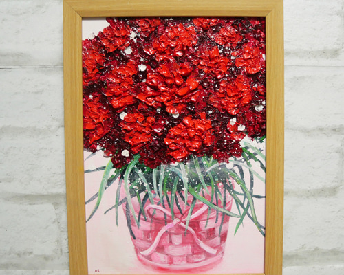 油絵 絵画 【赤いカーネーション】 油絵 油彩 油彩画 絵 絵画 【赤いカーネーション】 絵画 HR 通販