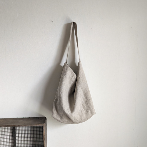 受注制作]くったりリネンのワンショルダーバッグ△麻色ベージュ[BE-01