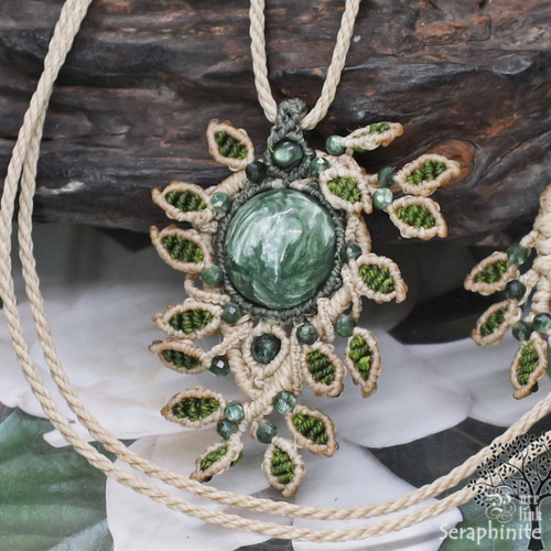 マクラメ編み セラフィナイト　シンプルフレーム マクラメネックレス マクラメ編み セラフィナイト シンプルフレーム マクラメネックレス