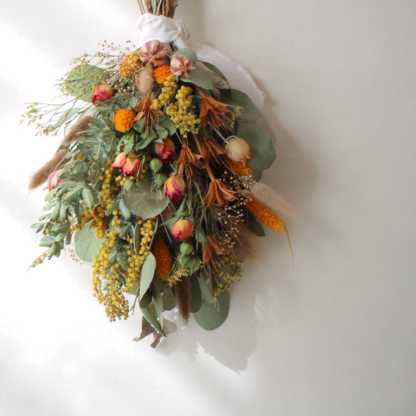 ミモザとバラのスワッグ ドライフラワー amijus 通販 17603956｜Creema