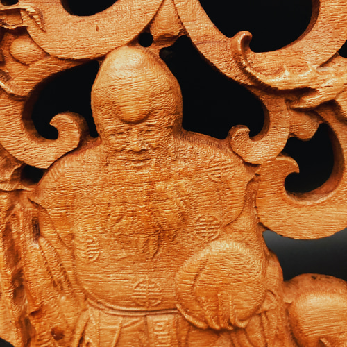 秋割】寿星老翁 26.5cm（福禄寿) 参次元彫刻『雅』 透かし彫 楠彫刻