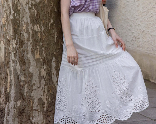 kubosanmade 刺繍　コットン　ティアード　ウエストゴム　ロングスカート kubosanmade 刺繍 コットン ティアード ウエストゴム ロングスカート