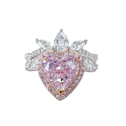 受注制作　ハイカーボンダイヤモンド　ピンク　ハートリング　9ｘ9ｍｍ　シルバー製　キラキラ　サイズ指定可　華やか 5枚目の画像