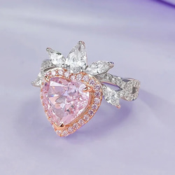 受注制作　ハイカーボンダイヤモンド　ピンク　ハートリング　9ｘ9ｍｍ　シルバー製　キラキラ　サイズ指定可　華やか 4枚目の画像