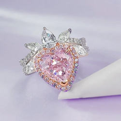 受注制作　ハイカーボンダイヤモンド　ピンク　ハートリング　9ｘ9ｍｍ　シルバー製　キラキラ　サイズ指定可　華やか 2枚目の画像