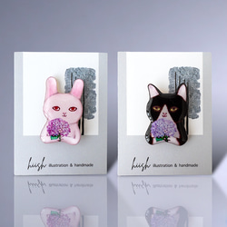 紫陽花ネコとウサギのブローチ(2種類) 4枚目の画像