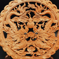 中間決算大特価中　運気を上げる◆双龍彫り 楠材 淡彩色仕様◆縁起物 fit=scale-down,w=1200