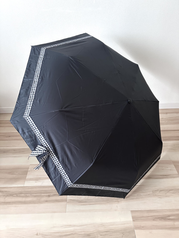 日傘 雨傘 折りたたみ傘 骨8本 リボン付き 晴雨兼用 完全遮光 UVカット H1/黒 1枚目の画像