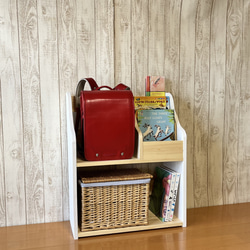 【サイドフック】ランドセルラック　教具棚　絵本棚　おもちゃ収納　モンテッソーリ  ホワイト&ミディアム　60cm 6枚目の画像