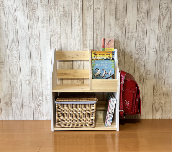 【サイドフック】ランドセルラック　教具棚　絵本棚　おもちゃ収納　モンテッソーリ  ホワイト&ミディアム　60cm 8枚目の画像