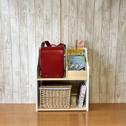 【サイドフック】ランドセルラック　教具棚　絵本棚　おもちゃ収納　モンテッソーリ  ホワイト&ミディアム　60cm 3枚目の画像