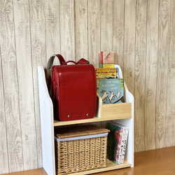 【サイドフック】ランドセルラック　教具棚　絵本棚　おもちゃ収納　モンテッソーリ  ホワイト&ミディアム　60cm 4枚目の画像