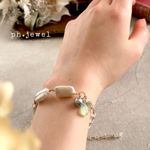 STONE HENgE◆SA24C07M ポラリス 淡水パール 14K ブレスレット Fresh Water Pearl Chain Bracelet ポテト淡水パール【silver925