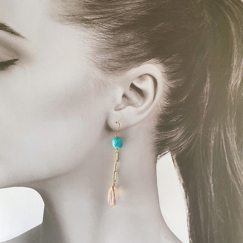 14kgf バケーションシリーズ ターコイズxローズクォーツ ピアス  