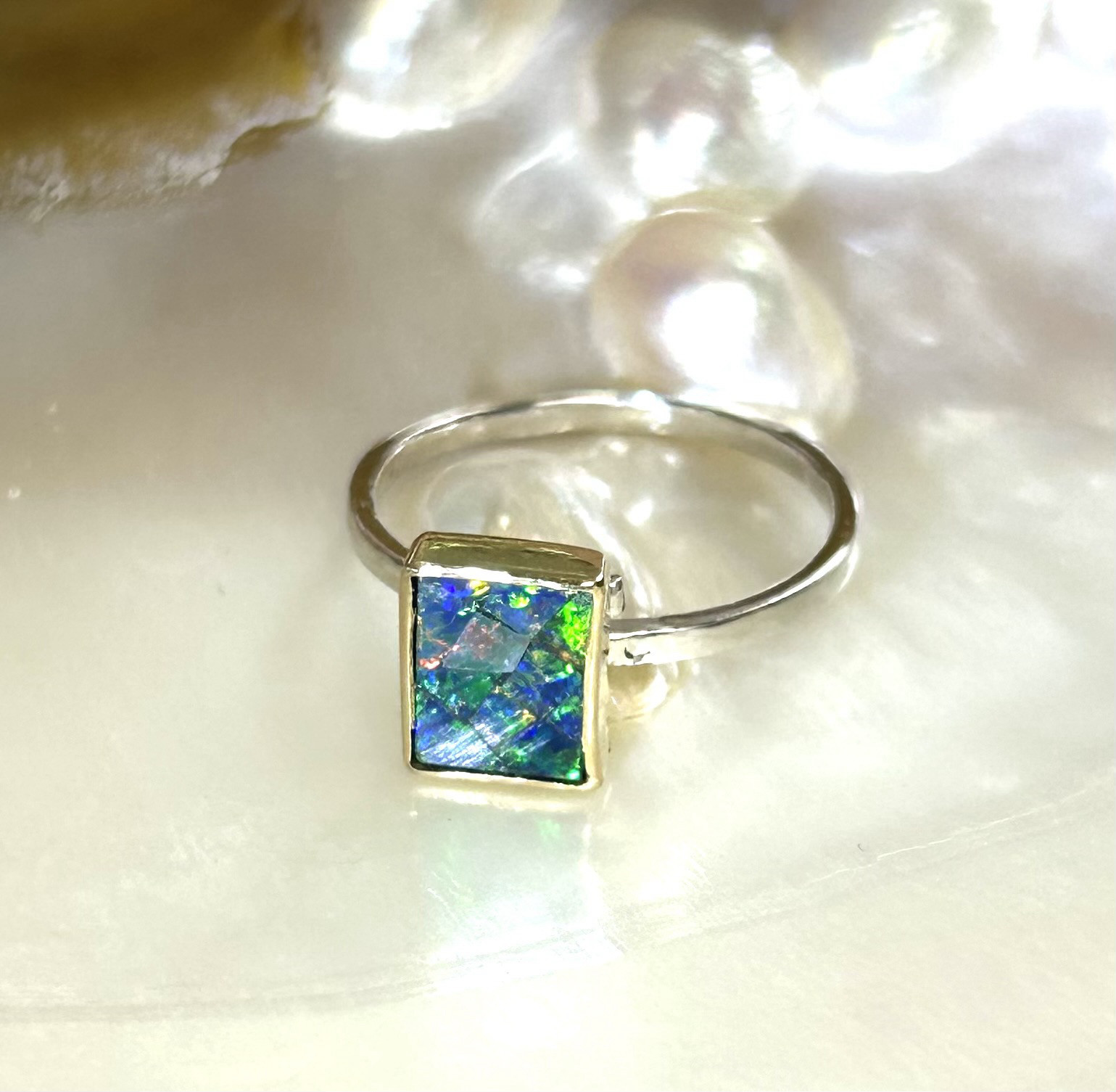 モザイクオパールリングK14+シルバー