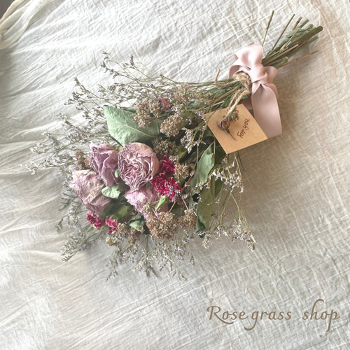オペラモーブな薔薇＊ドライフラワースワッグ スワッグ Rose grass