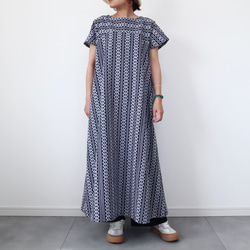 着物リメイク 浴衣の切替フレアワンピース・ロング（吉原繋ぎ・M
