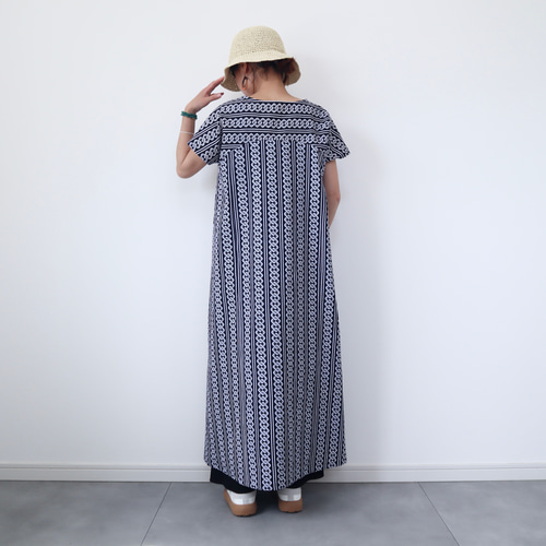 着物リメイク 浴衣の切替フレアワンピース・ロング（吉原繋ぎ・M