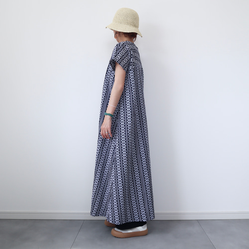 着物リメイク 浴衣の切替フレアワンピース・ロング（吉原繋ぎ・M