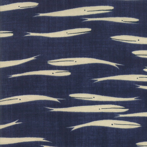 海と鯨(布)USAコットンmoda【クォーターカット　約幅55cm 縦50cm 　紺/166 1枚目の画像