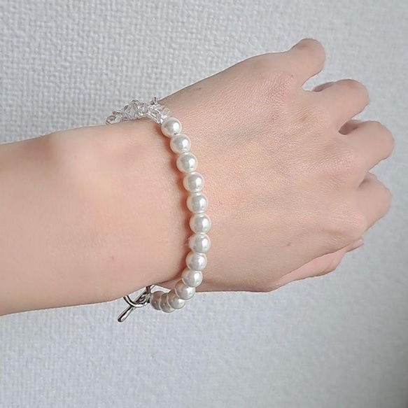 【天然石クリスタルとシェルパールのブレスレット♡】ビーズブレスレット bracelet 母の日 天然石ブレスレット 9枚目の画像