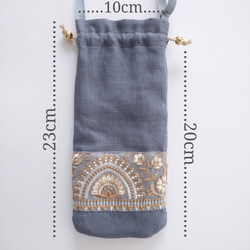❲大❳インド刺繍リボンの巾着スマホショルダー【gray×gold】 3枚目の画像