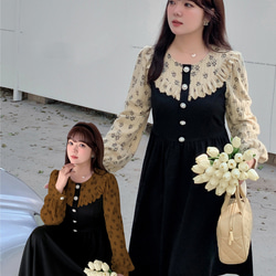 ロング花柄ワンピースレース&チャイナ風ボレロ付き春夏デートにも最適4XLまで対応 チャイナドレス風ワンピース レディース 七分袖 花柄 ロング丈