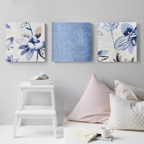 1点物】北欧 アートパネル ブルー 輸入 ボタニカル 正方形 25×25cm 3枚