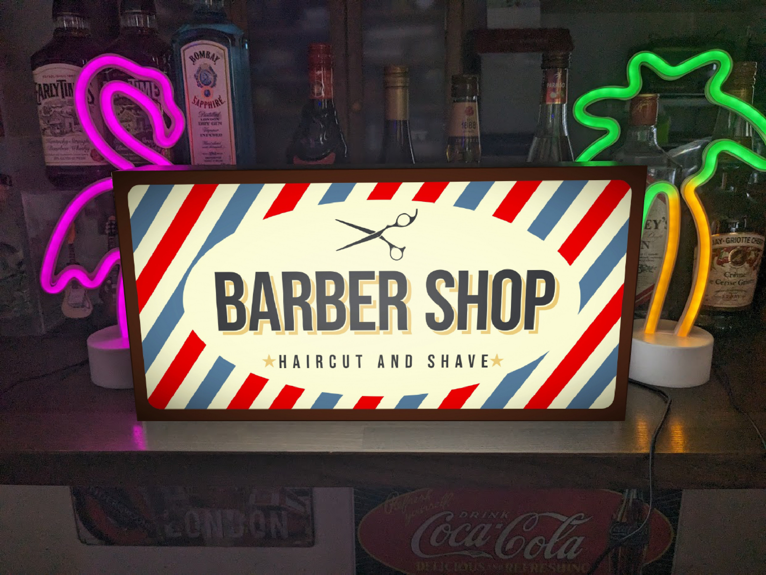 【Lサイズ 文字変更無料】バーバーショップ 理容室 ヘアーサロン 床屋 営業中 ランプ 看板 置物 雑貨 ライトBox