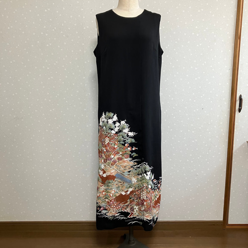 No.112着物リメイク ノースリーブワンピースとボレロ L〜L L13号サイズ  