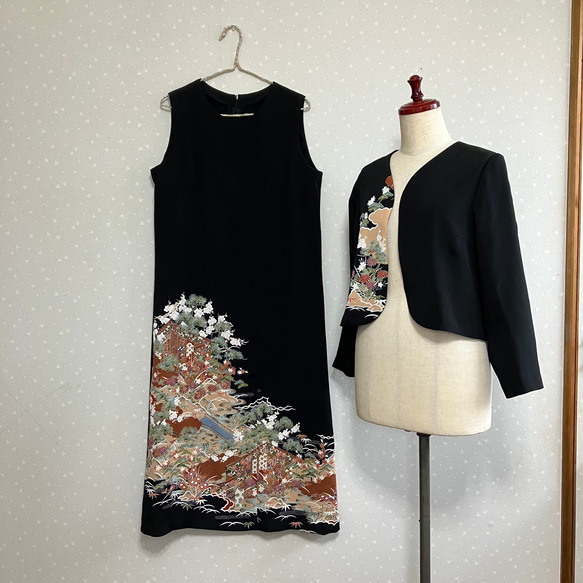 No.112着物リメイク ノースリーブワンピースとボレロ L〜L L13号サイズ  