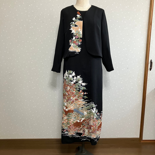 No.112着物リメイク ノースリーブワンピースとボレロ L〜L L13号サイズ  