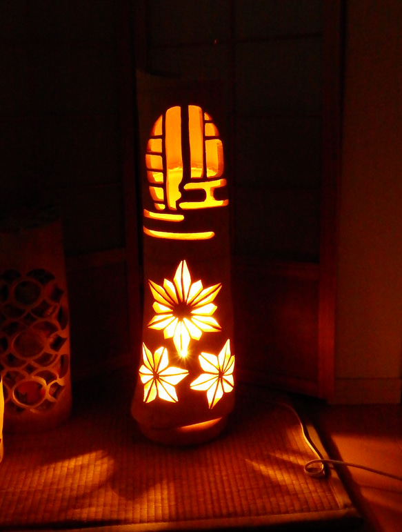 竹灯籠　〜〜和連〜〜 全面彫・和紙貼 竹あかり・竹灯り・竹灯籠・竹灯篭・竹ランプ