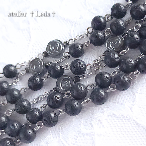 堅実な究極の ☆ラバストーン＆ヘマタイト ロザリオ☆ ~Lava stone & Hematite ネックレス・ペンダント