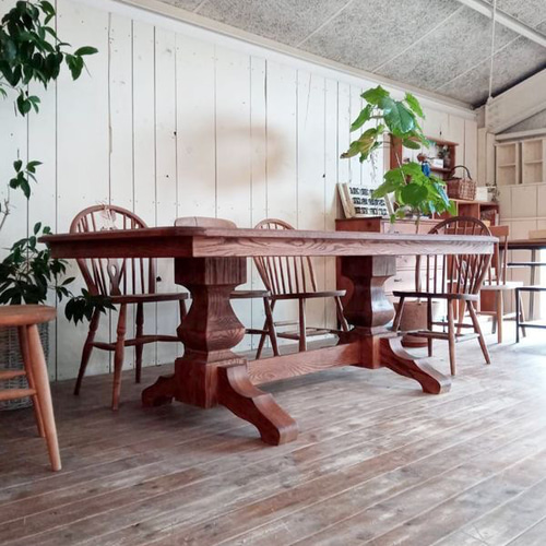 アンティーク調ダイニングテーブルW2000 レッドオーク無垢材 海外