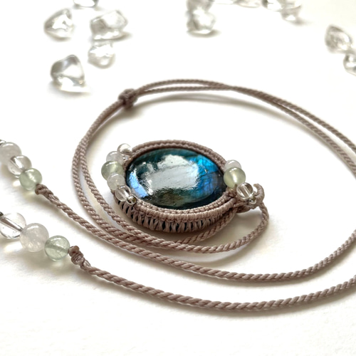 ラブラドライトと天然石ビーズのマクラメネックレス ネックレス