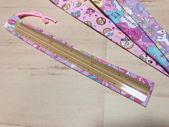 30cm ものさし入れ♡定規　巾着　袋　ケース　ものさし　ハンドメイド　ユニコーン　ユメカワ　カバー 2枚目の画像