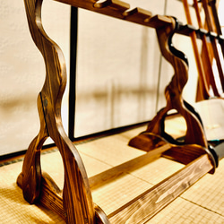 【限定１台】手作り木工　木製三味線スタンド （オイル仕上げ） ４丁掛け　ウッドレジン　エポキシ 13枚目の画像